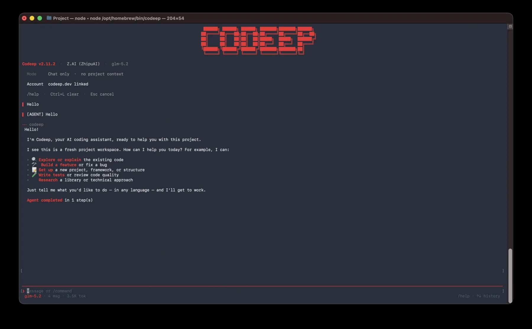 Codeep autonomous agent running in the terminal