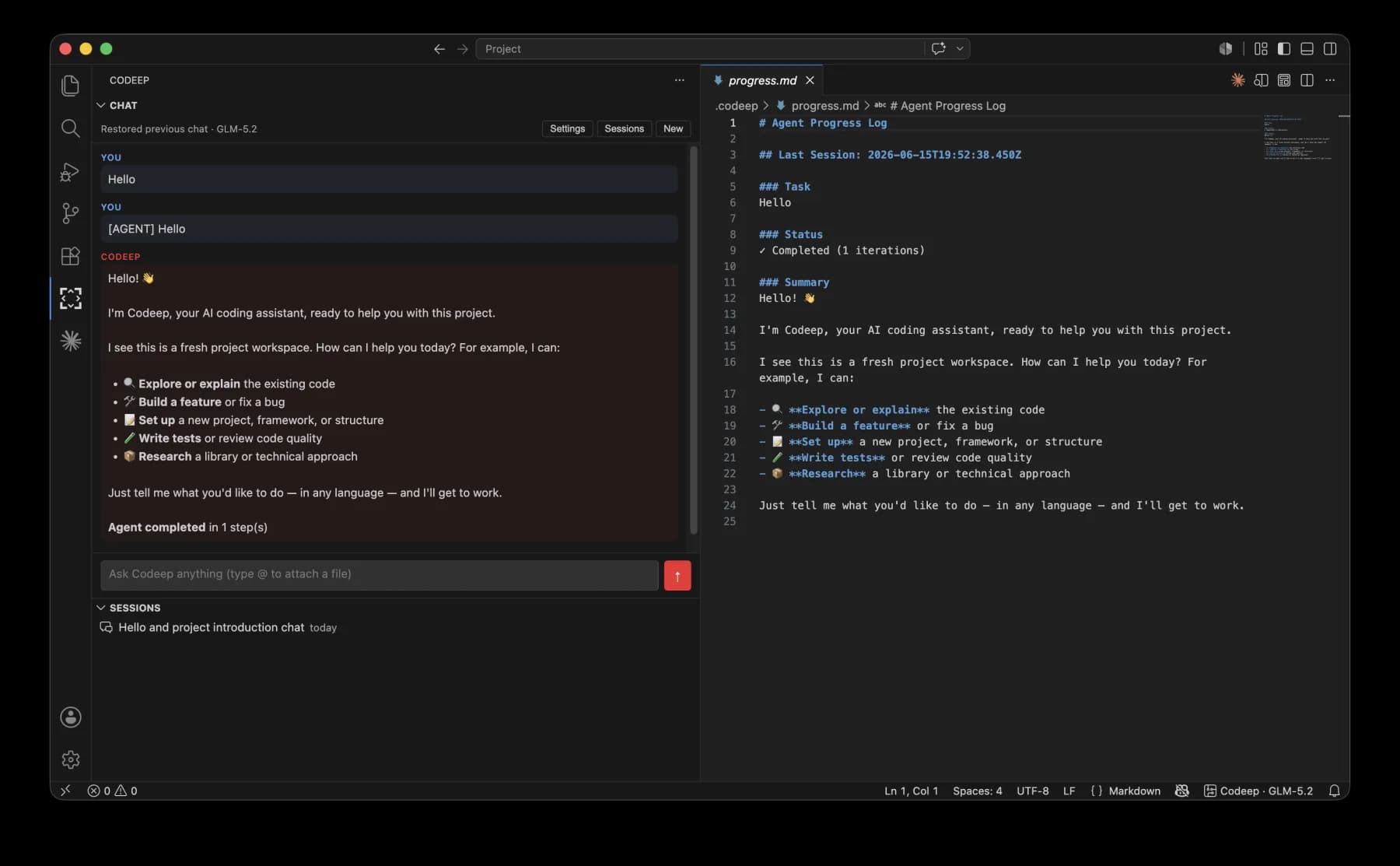 Codeep extension working beside the VS Code editor