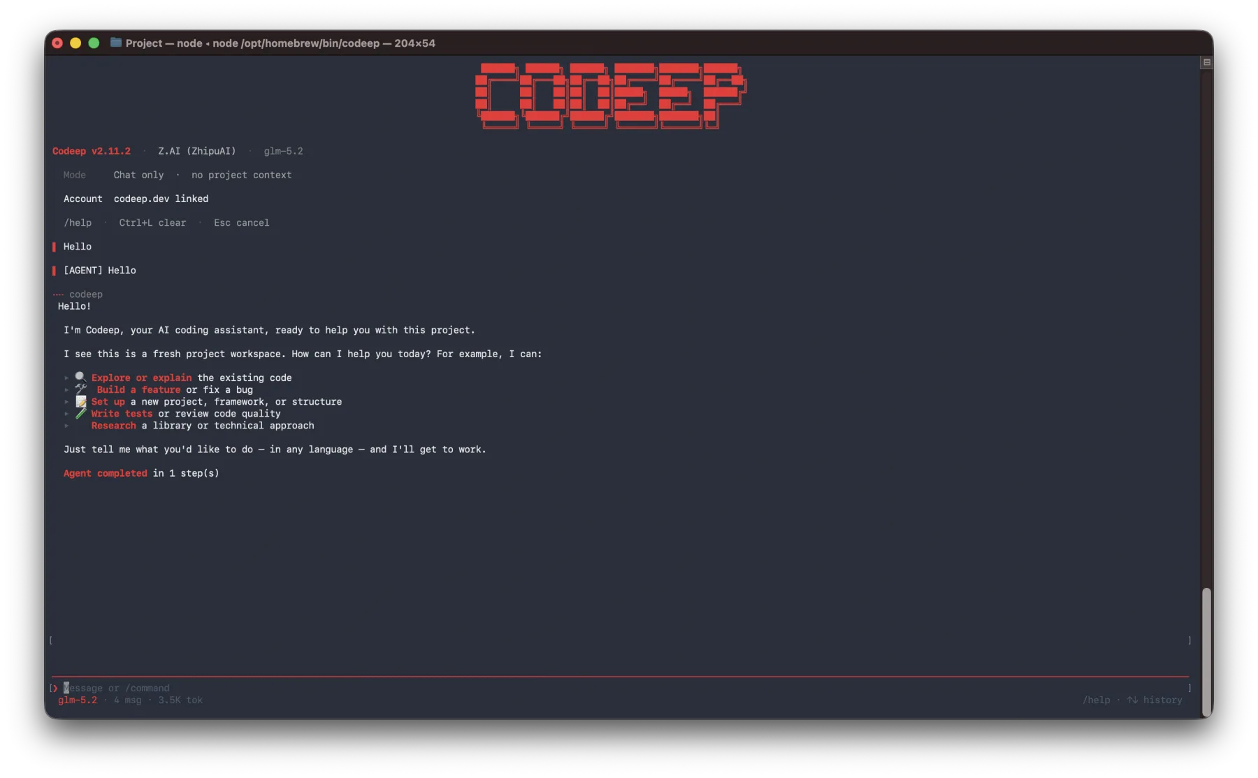 Codeep running in the terminal (TUI)